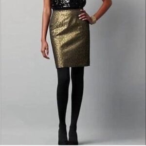 Loft Gold Foil Print Pencil Skirt Metallic Black 6